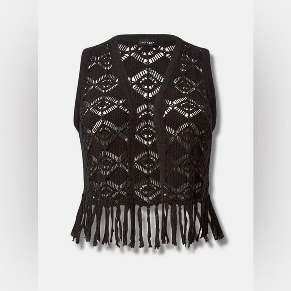 Torrid Pointelle Fringe Open Vest Size 3 3X - Picture 2 of 11